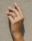 Hand model displaying Sterling Silver Wide Large Pave Ring - Camille Jewelry