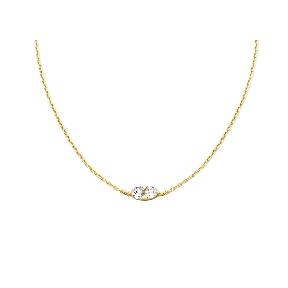 Double Trillion Solitaire Necklace | Gold Vermeil Semi-Fine Jewelry on a white background- Camille Jewelry