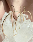Close up of threader hoop earrings in 14K gold filled showing the 1mm box chain detail and 40mm hoop by Camille Jewelry