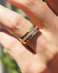Insert Ring | Convertible Pavé Gold-Plated Band on models hand– Stackable Classic - Camille Jewelry
