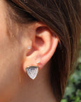Gold Trillion Stud Earrings on models ear– Concave Pavé Sparkle - Camille Jewelry