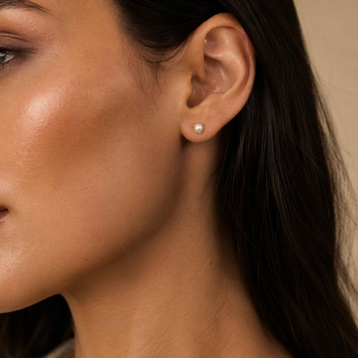 Tiny Pearl Stud Earrings in Solid 14K Gold - Camille Jewelry