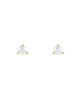 Tiny pearl stud earrings in 14K yellow gold on a white background front view by Camille Jewelry