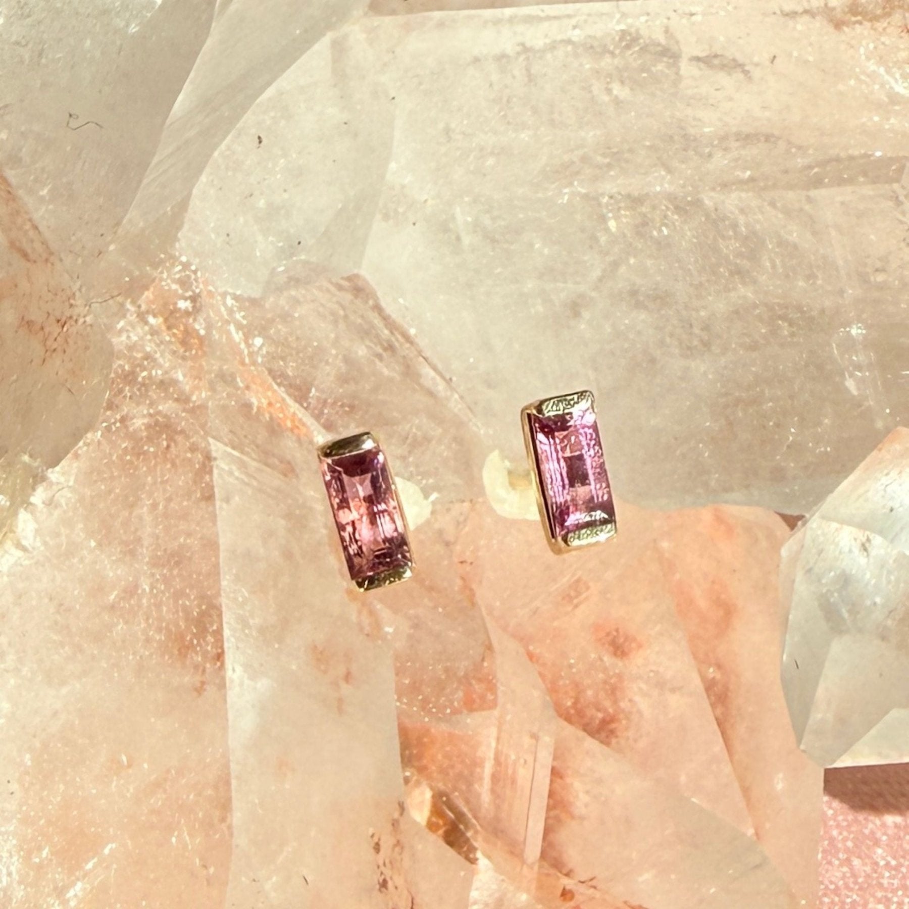 Tiny Stud Earrings in Natural Gemstone and 14K Gold - Camille Jewelry