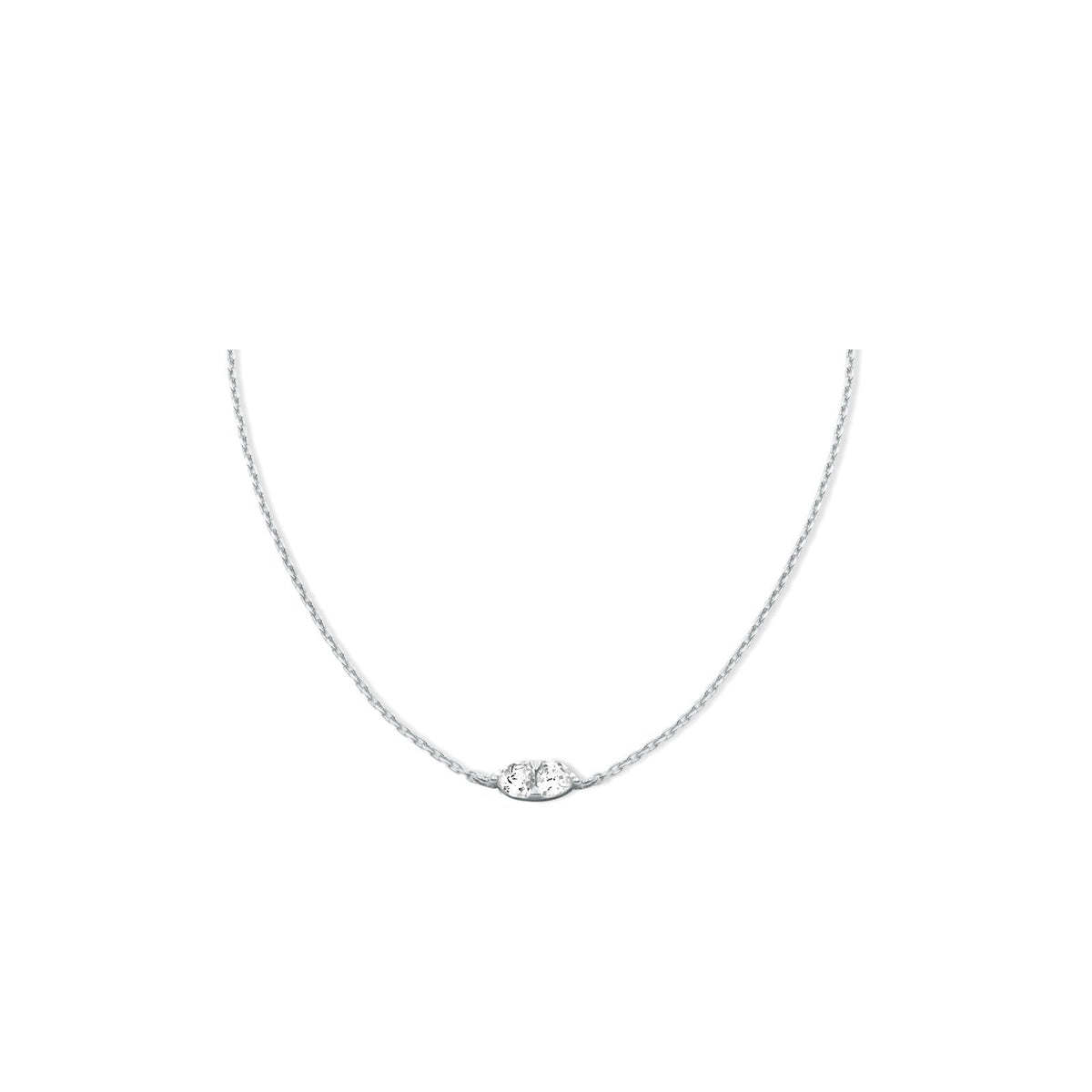 Double Trillion Solitaire Necklace Silver Semi-Fine Jewelry on a white background- Camille Jewelry