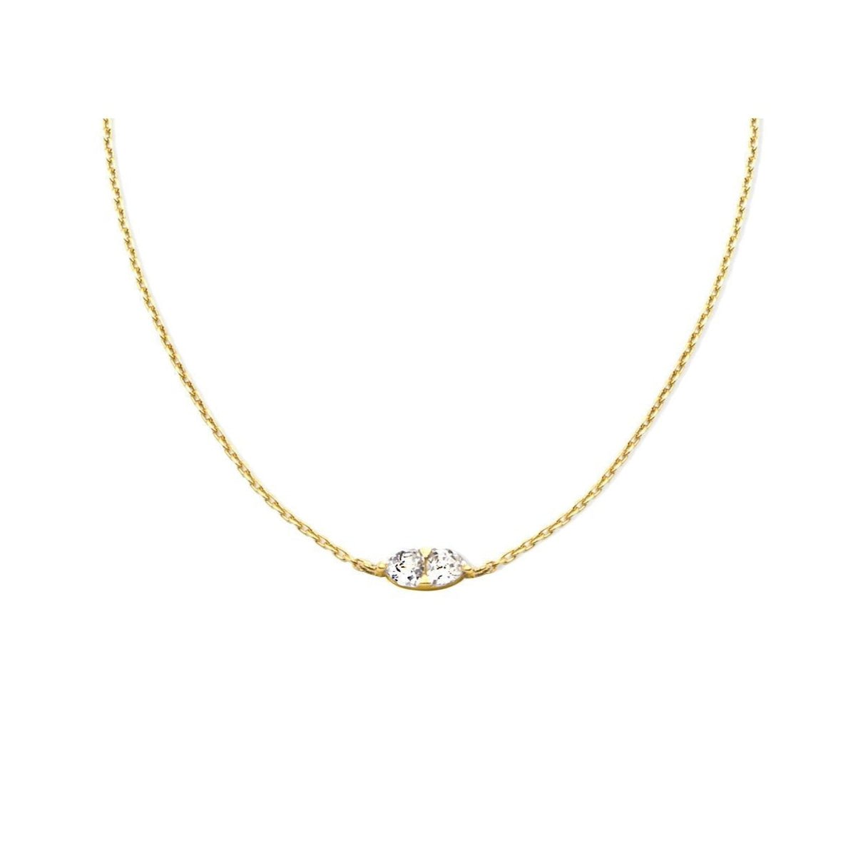 Double Trillion Solitaire Necklace | Gold Vermeil Semi-Fine Jewelry on a white background- Camille Jewelry