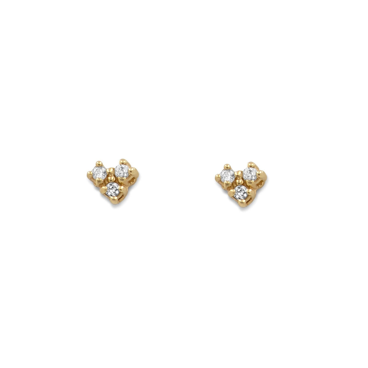 Small Diamond Stud Earrings – 14K Yellow Gold Mini Trio Diamond on a white background by Camille Jewelry