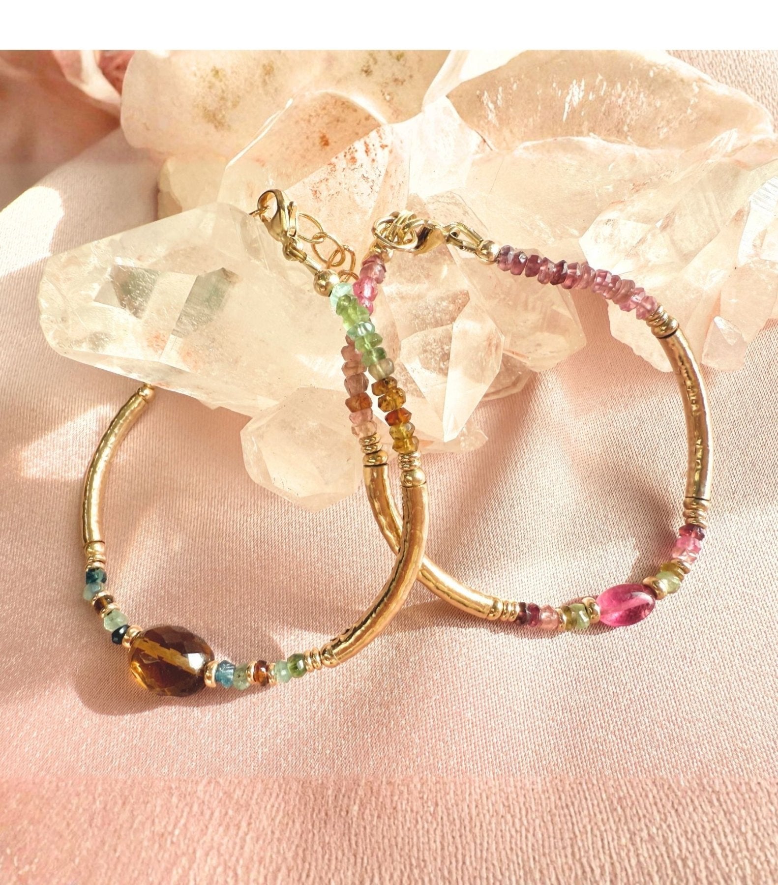 Watermelon Tourmaline Beaded Bracelet Handmade - Camille Jewelry