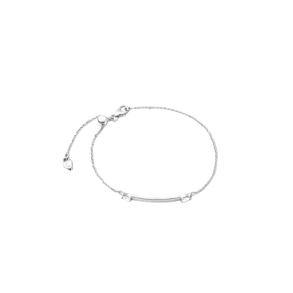 Sterling silver Women’s ID Bracelet top view on a white background– Customizable Jewelry - Camille Jewelry