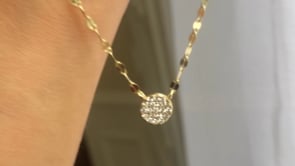 Close up video of round pave disk necklace on fancy chain | Camille Jewelry 