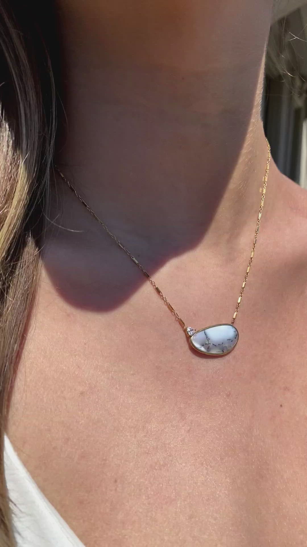 GOLD FILL DENDRITIC OPAL NECKLACE - CAMILLE. JEWELRY
