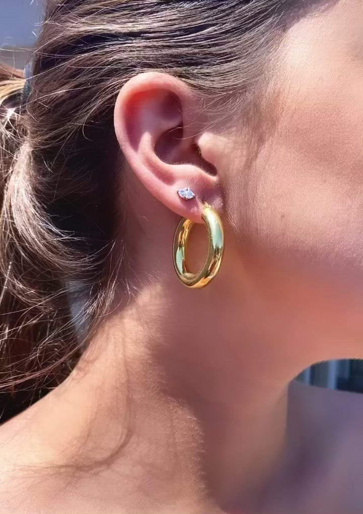 Medium scaled everyday gold and sterling silver hoop earrings  | Camille Jewelry